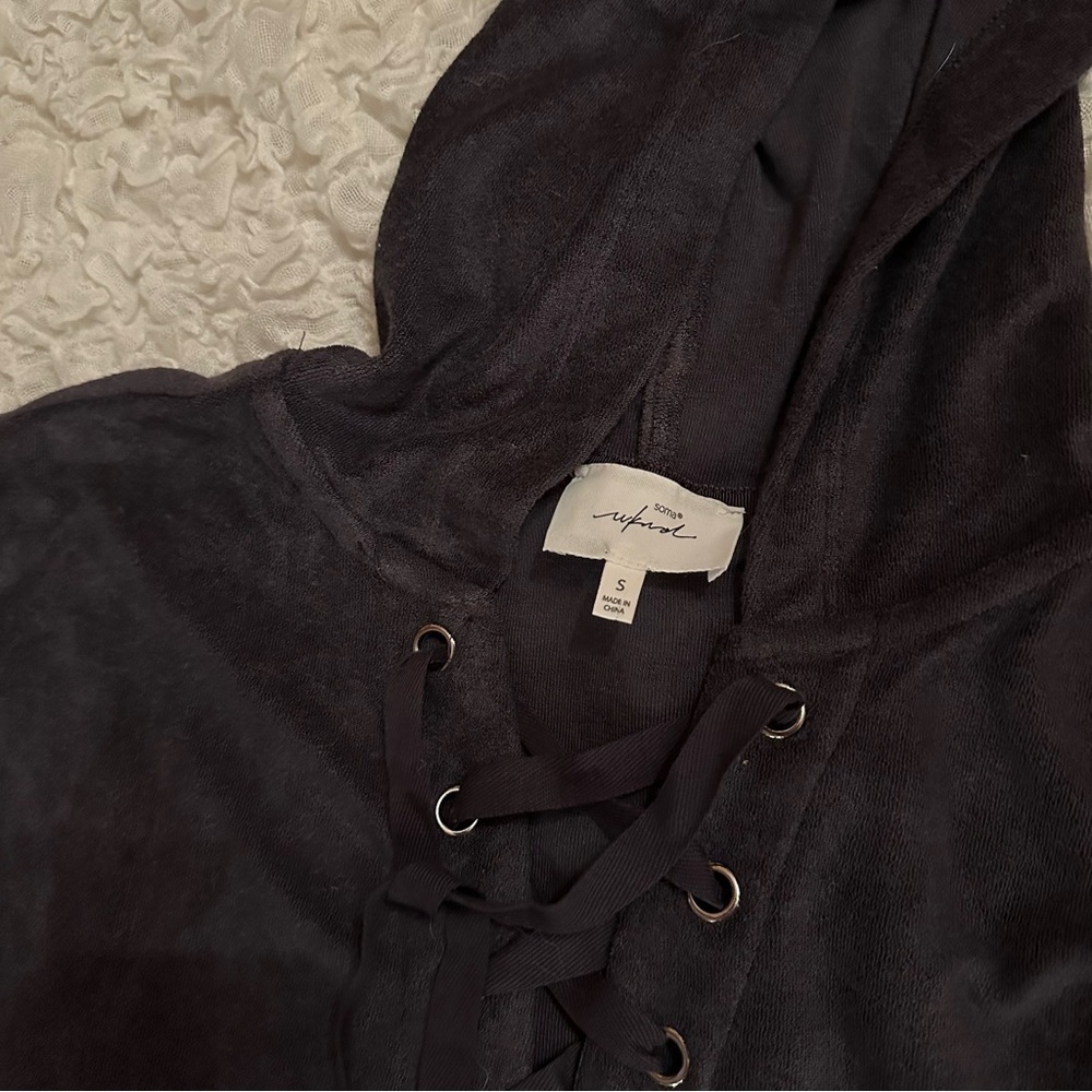 Soma Weekend Terry Sweatshirt Dress Small Gray Hooded Lounge Dress - Picture 6 of 8